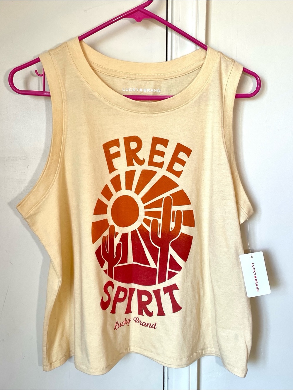 Lucky Brand Free Spirit Desert Cactus Sun Yellow Graphic Tank Top